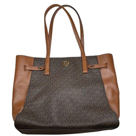 MICHAEL KORS Carmen MK Monogram Large Shoulder‎ Tote Bag Brown - Picture 1 of 12